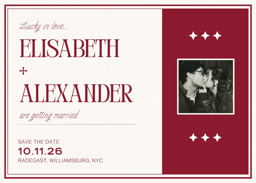 Save the Date — Elisabeth and Alexander — October 11, 2026 — Radegast, Williamsburg, NYC